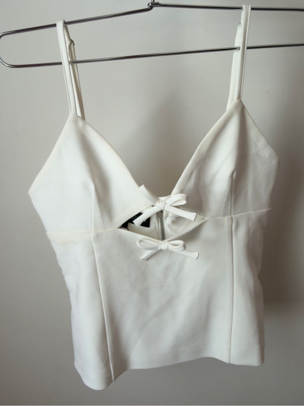 Zara White Bow-Detail Spaghetti Strap Bustier Top